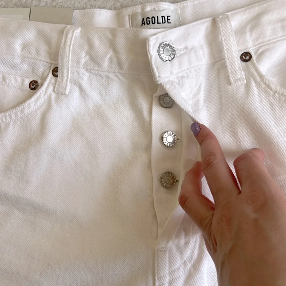 Agolde Parker Long Short High Rise Denim Shorts White Dough Size 32 NWT‎